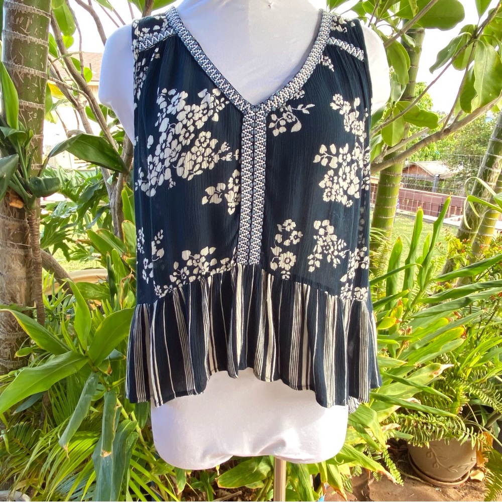 Patrons of peace made in India, navy gods fabric with off white flowers